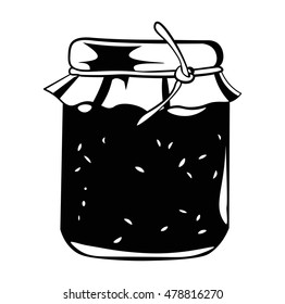 Glass jar with jam. Cartoon vector strawberry jam isolated on white background. Vector Illustration