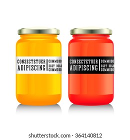 Glass jar with with jam, confiture or honey. Vector illustration. Packaging collection. Label for jam. Bank realistic. Mock up  mason jar with design label or badges