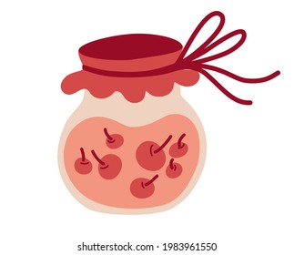 Glass jar with jam. Homemade jam with berries in a cute jar. Healthy eating, sugar replacement. Vector Illustration isolated on transparent background.
