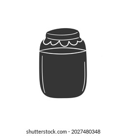 Glass Jar Jam Icon Silhouette Illustration. Food Container Vector Graphic Pictogram Symbol Clip Art. Doodle Sketch Black Sign.