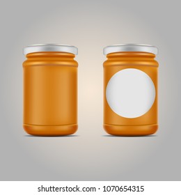 Glass jar with jam isolated on white background vector illustration. Packaging collection