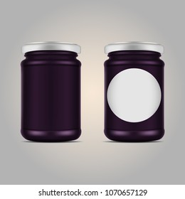 Glass jar with jam isolated on white background vector illustration. Packaging collection
