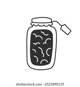 Glass Jar with Jam and Label Doodle Icon. Homemade canning symbol. Isolated vector illustration