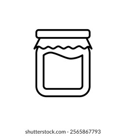 Glass jar jam outline icon on white background.