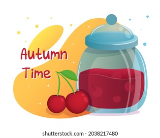 A glass jar with jam. Vector illustration. Collecting packaging. Label for jam. Style realism