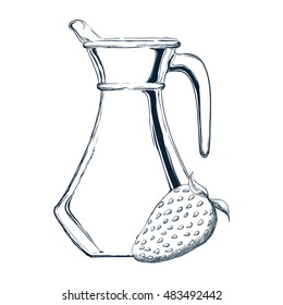 glass jar of juice and strawberry icon. organic and healthy drink theme. Isolated design. Vector illustration