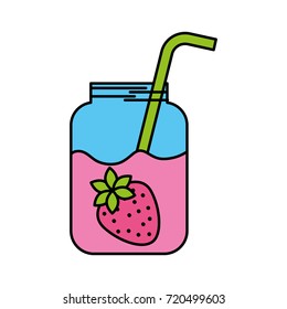 glass jar of juice strawberry with straw beverage fresh