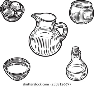 Glass jar for kitchen engraved vector isolated on white background.