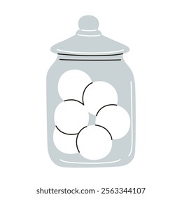 Glass jar with laundry balls vector illustration. Flat, cartoon style. Washing accessories for fabric care, hygiene, and household. Modern, eco friendly design for sustainable laundry themes