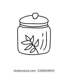 Frasco de vidrio con icono de doodle de hoja en vector
