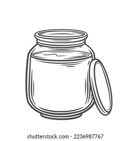 Glass jar line icon vector illustration. Hand drawn outline bottle with lid and liquid food, package with cap and chocolate spread or cream, jar packaging of honey or sweet syrup, breakfast jam