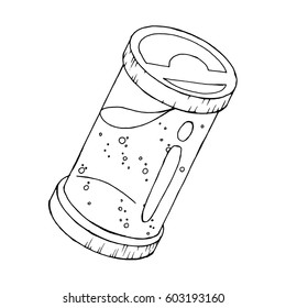 Glass jar with liquid. Vector illustration laboratory flask Isolated on white background. Hand drawn empty fish tank. 