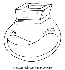Glass jar with liquid. Vector round inkwell.