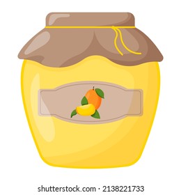 Frasco de vidrio de mermelada de mango con tapa cerrada. Ilustración vectorial de corte.