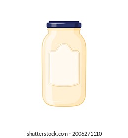 A glass jar with mayonnaise on a white background. Vector illustration.