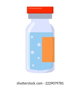 Glass jar with medicine. Medical equipment and preparations for treatment and examination of the patient. Flat vector isolated on white background