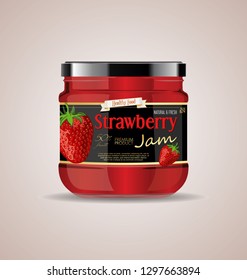 glass jar mockup Strawberry jam package design