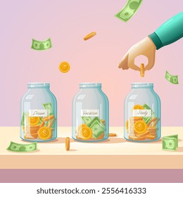 Glass jar for money. Investment vector concept