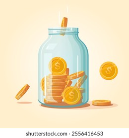 Glass jar for money. Investment vector concept