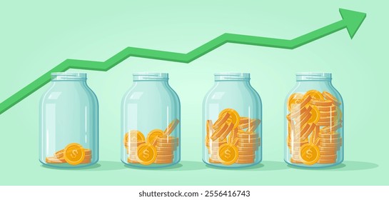 Glass jar for money. Investment vector concept