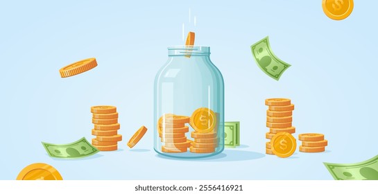 Glass jar for money. Investment vector concept