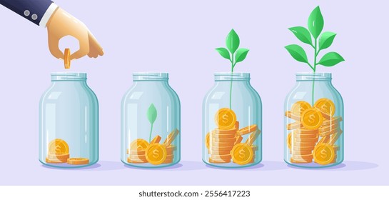 Glass jar for money. Investment vector concept