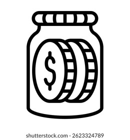 Glass Jar with Money Line Icon for Saving, Spending Control, and Financial Planning