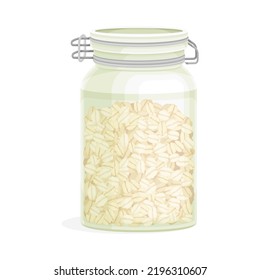 Glass Jar with Oatmeal as Whole-grain Food with Flattened Rolled Oats Vector Illustration