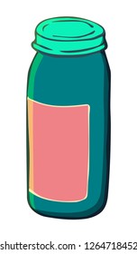 Glass jar with ointment or pills Sketch-Style Icon. Symbol. Sign. Stock Vector Illustration. Transparence. White Isolated.