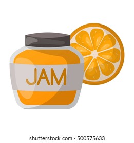 Glass jar with orange jam isolated on white background