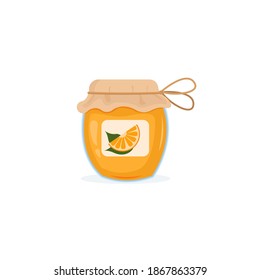 Glass jar with orange jam. Organic product.