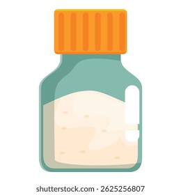 Glass jar with an orange lid is filled with an unidentified white powder