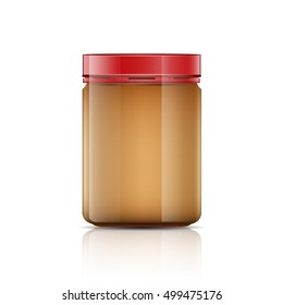 jarra de vidrio con ilustración vectorial de mantequilla de cacahuate. Diseño de embalaje.