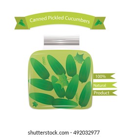 glass jar pickled cucumbers booklet label on a white background for your advertising farm products in cafes and restaurants, shops