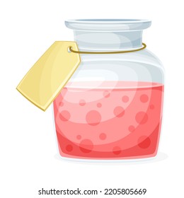 Glass Jar with Pink Potion as Magical Object and Witchcraft Item Vector Illustration