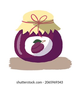 Glass jar of plum jam. Vector illustration