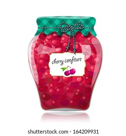 Glass jar of preserved cherries