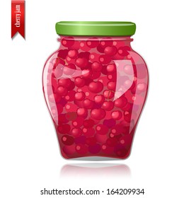 Glass jar of preserved cherries