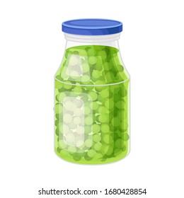 Glass Jar with Preserved Green Peas Vector Illustration