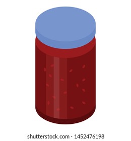 Glass jar of raspberry jam icon. Isometric of glass jar of raspberry jam vector icon for web design isolated on white background