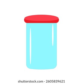 glass jar with red lid on white background,