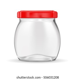 Glass jar with red lug cap. Vector illustration isolated on white background