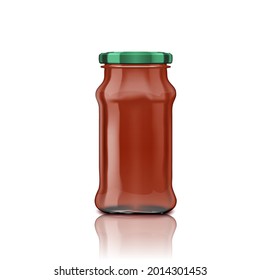 Glass Jar With Red Taco Sauce Or Tomato Ketchup. EPS10 Vector