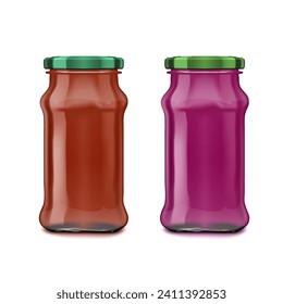 Glass Jar With Red Taco Sauce Or Tomato Ketchup. EPS10 Vector