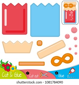 Glass jar with rope lid and red jam. Education paper game for preshool children. Vector illustration.
