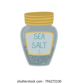 Glass Jar Of Sea Salt Cartoon Vector Illustration