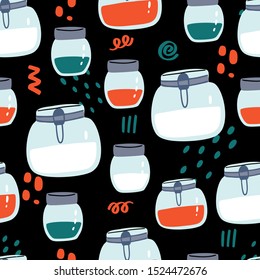 Glass jar seamless pattern. Hand drawn element of zero waste life in vector. Eco style. No Plastic and Go Green concept background.