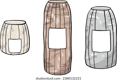 Juego de tarros de vidrio, gráficos vectoriales. Un conjunto de jarras de cristal realzadas sobre un fondo blanco. Estilo de dibujo de Doodle. Dibujo lineal de un simple frasco. Ilustración vectorial aislada.
