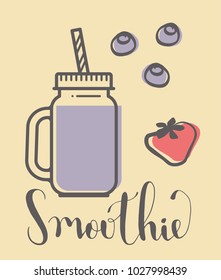 Glass jar with a smoothie. Vector illustration in vintage style