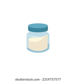 Glass jar with spices or flour, flat vector illustration isolated on white background. Recyclable and reusable food container or glass jar with lid for storage.